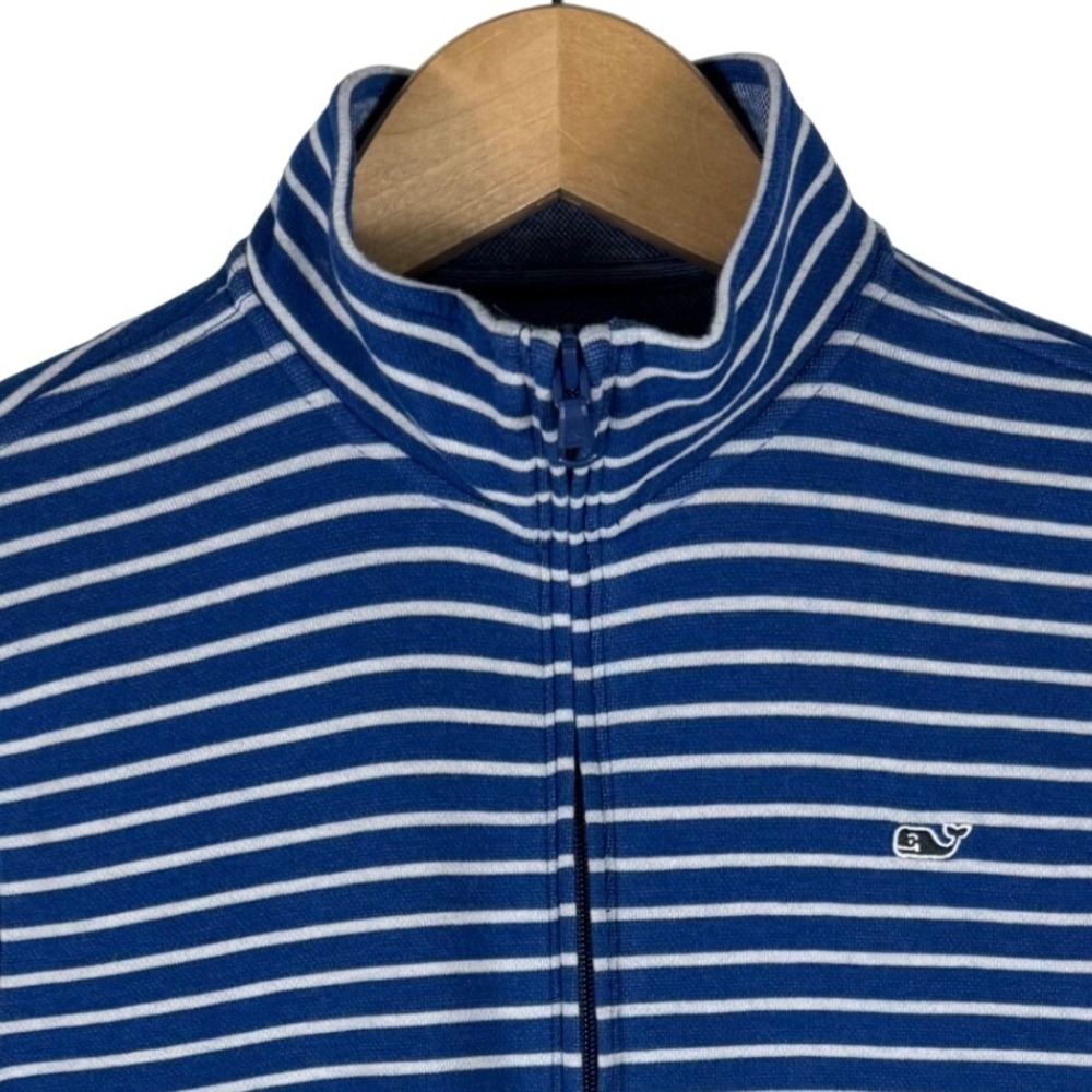 Vineyard Vines Striped Quarter Zip Pullover Womens XL Blue White Whale Logo Top